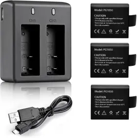Vvhooy 705353285882 3 X 1050mah Rechargeable Action Camera Battery With Usb Dual Charger Comp