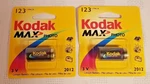 Kodak Max Photo 123 Lithium 3V Batteries Lot Of 2- 2012 Not Tested -unopened. Fixed Price $10.99.