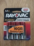 8 Aa Rayovac Fusion Batteries W/ 16GB Sd Memory Cards, Nib Premium Alkaline New. Fixed Price $8.99.