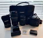 Canon Eos Rebel T6 Camera With 3 Lenses, Battery, Charger, Sd Card, & Bag Bundle. Fixed Price $399.99.