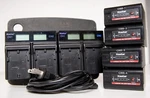 Two Rapid Chargers & Four BP-980G Pro Batteries Kastar For Canon Eos C100, C300. Fixed Price $100.00.