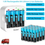 1.5V Aa Rechargeable Lithium Batteries 3500MWH Li-ion Batterys Charger Lot. Fixed Price $36.10.