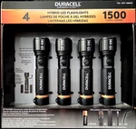 Duracell Hybrid Led Flashlights 4-PACK, 1500 Lumens, Portable Black, Aaa Battery. Fixed Price $33.99.