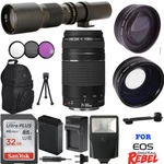 Canon Eos Rebel SL2 Dslr Hd Accessory Kit + Lenses 75-300MM 500MM Wide Angle. Fixed Price $456.13.